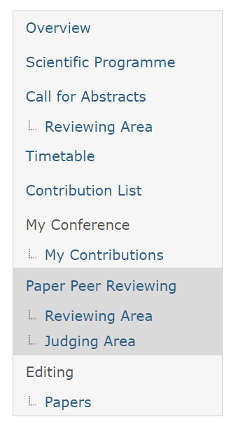 conference page sidebar showing a tree of pages